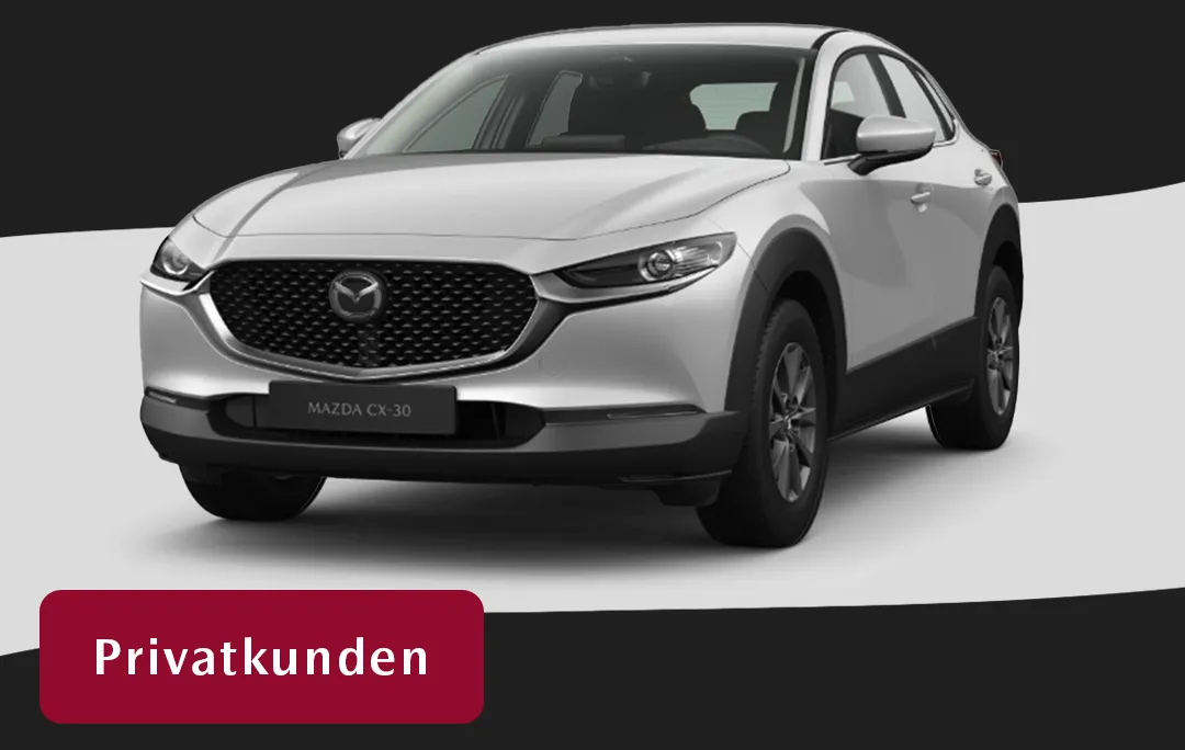 Modellansicht eines Mazda CX-30 in der Farbe ceramic-white.