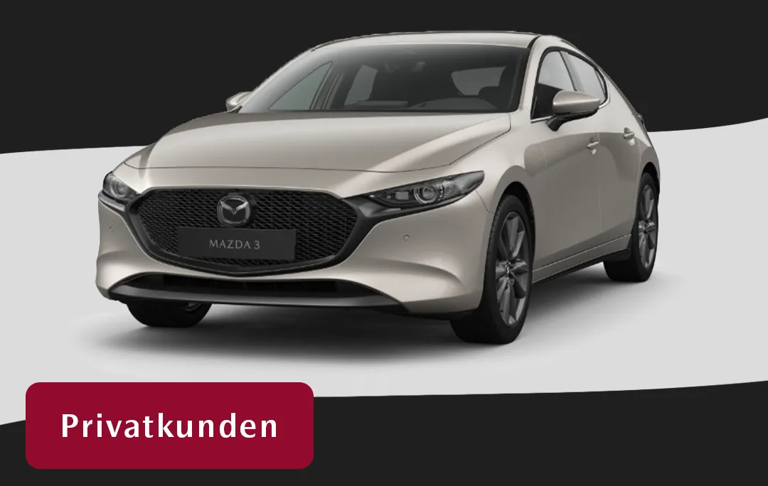 Modellansicht eines Mazda 3 in der Farbe platinum-quartz.